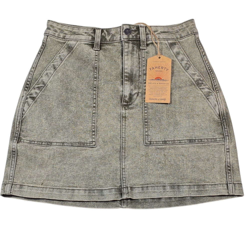 NWT Faherty Women's Sunwashed Denim Utility Skirt Olive Haze Wash Sz 6 MSRP $158